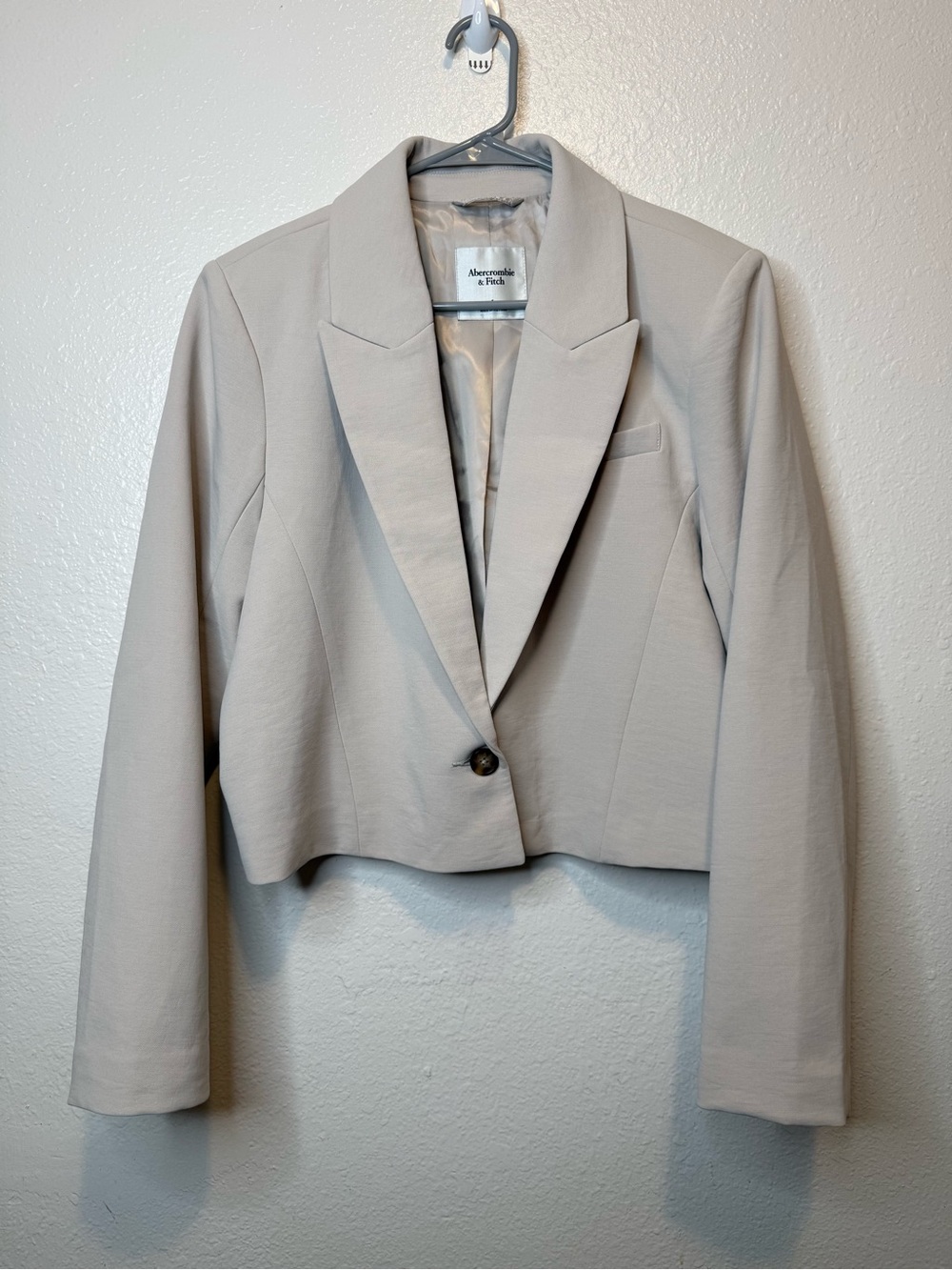 Abercrombie & Fitch Single Button Cropped Blazer Light Beige Size Large Office